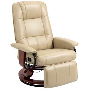 HOMCOM Fauteuil relax inclinable repose-pieds r&eacute;glable pivotant 360&deg; pi&egrave;tement bois rev&ecirc;tement synth&eacute;tique cr&egrave;me