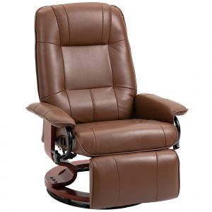 HOMCOM Fauteuil relax inclinable repose-pieds r&eacute;glable pivotant 360&deg; pi&egrave;tement bois rev&ecirc;tement synth&eacute;tique marron