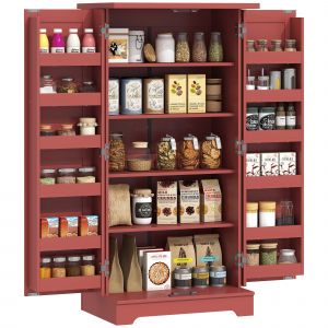 HOMCOM Buffet cuisine armoire de cuisine 5 niveaux avec portes et &eacute;tag&egrave;res r&eacute;glables 60l x 40P x 120H cm grain de bois rouge