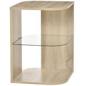HOMCOM Guéridon bout de canapé design étagère verre trempé aspect chêne clair