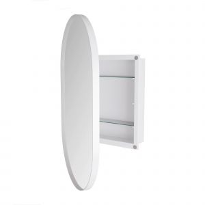 Armoire murale avec miroir ovale, armoire &agrave; miroir avec espace de rangement pour salle de bain, salon et chambre, 85x51,5x12 cm, Blanc