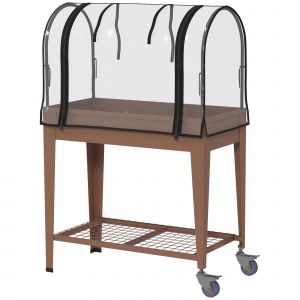 Outsunny Jardini&egrave;re sur&eacute;lev&eacute;e avec b&acirc;che transparente, 2 roulettes et 1 &eacute;tag&egrave;re inf&eacute;rieure, dim. 80L x 40l x 120H cm