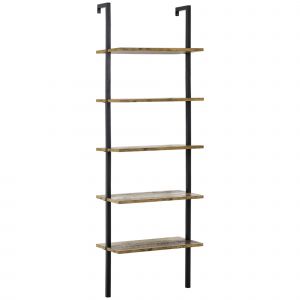 HOMCOM Bibliothèque à Échelle avec 5 Étagères en Style Industriel en Bois et Métal, 60x30x184,5cm, Marron