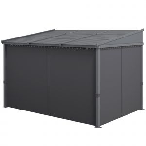 Outsunny Pergola de jardin, Pergola, avec toit r&eacute;tractable, rideaux, cadre en aluminium, gris fonc&eacute;, 3,65 x 2,55 x 2,05 m