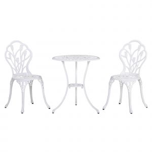 Outsunny Ensemble salon de jardin bistrot 3 pièces 2 chaises + table ronde trou pour parasol inclus alu Ø 60 x 67 cm blanc