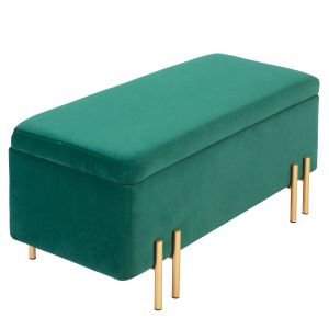 HOMCOM Banquette, Banquette rembourrée avec espace de rangement, Métal, Bois de caoutchouc, Mousse, 100 x 40 x 42 cm, Vert