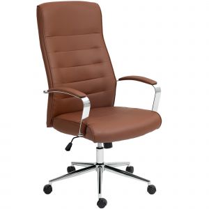 HOMCOM Chaise bureau fauteuil de bureau avec hauteur réglable, dossier haut, fonction à bascule, charge 120 Kg, marron foncé