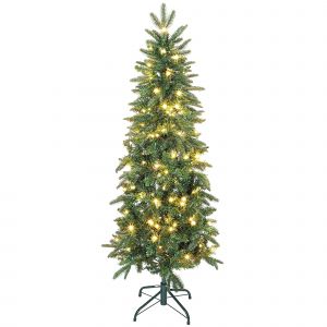 HOMCOM Sapin de No&euml;l artificiel 150 cm, arbre de No&euml;l slim avec 150 lumi&egrave;res 8 modes d'&eacute;clairage 431 branches articul&eacute;es, vert