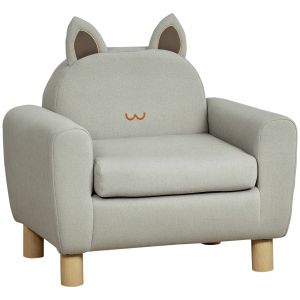 HOMCOM Fauteuil pour enfant design scandinave grand confort avec oreille de chat piètement bois et tissu gris