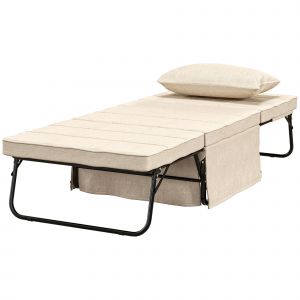 HOMCOM Fauteuil lit convertible chauffeuse chaise longue et pouf 4 en 1 avec dossier inclinable 5 positions crème