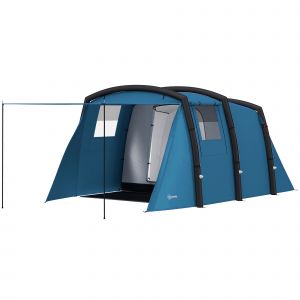 Outsunny Tente de Camping Gonflable 3-6 Personnes Tente Tunnel Extérieure avec Fenêtre Latérale Porte Poutres Gonflables 4,4 x 2,8 x 1,95 m Bleu