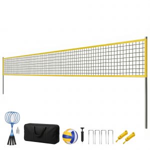 SPORTNOW Ensemble de Volley-Ball et Badminton, Poteaux en Acier Hauteur R&eacute;glable, Sac de transport, pour Pelouse Plage Jardin