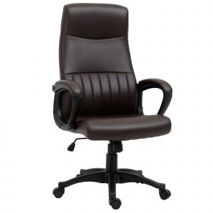 Vinsetto Fauteuil de bureau chaise de bureau ergonomique assise rembourr&eacute; dossier haut pivotant &agrave; 360&deg; r&eacute;glable en hauteur simili cuir marron