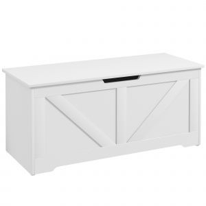HOMCOM Coffre en Bois avec Charnières de Sécurité, Banc Coffre Capacité 127L, 100x40x45cm, Blanc