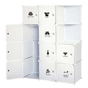 HOMCOM Armoire penderie Multi-rangements 10 cubes + 2 étagères + Autocollants décoratifs 111L x 47l x 145H cm en Plastique Blanc