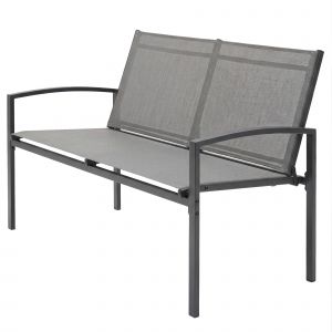 Outsunny Banquette de jardin 2 places r&eacute;sistante aux intemp&eacute;ries banquette ext&eacute;rieure en m&eacute;tal avec assise en maille respirante accoudoirs incurv&eacute;s 112 x 66 x 80 cm Gris