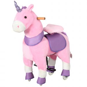 HOMCOM Cheval à Bascule avec Roues en Forme de Licorne pour Enfants de 3-6 Ans, 70x32x87cm, Rose