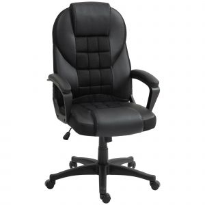 HOMCOM Chaise de bureau, fauteuil de bureau, avec fonction basculante et assise pivotante à 360°, 65l x 69P x 110-120H cm, noir