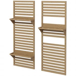 Outsunny Lot de 2 support plantes int&eacute;rieur porte plante int&eacute;rieure avec &eacute;tag&egrave;res et treillis 60 x 18 x 170 cm bois naturel