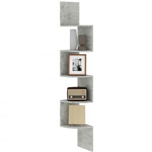 HOMCOM Étagère d'angle Murale de Rangement Forme Zigzag 20L x 20l x 126H cm 5 Niveaux Bois Gris