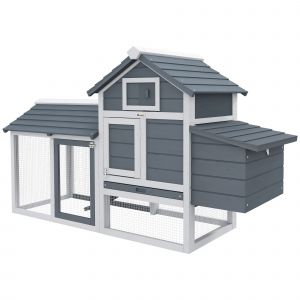 PawHut Petit poulailler cottage cage &agrave; poules sur pied dim. 151,5L x 54l x 87H cm multi-&eacute;quipement bois massif de sapin