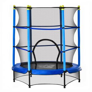 HOMCOM Trampoline de jardin enfants de 3 à 6 ans Ø 140 cm filet de sécurité porte zipée couvre-ressorts + 6 poteaux rembourrés inclus bleu