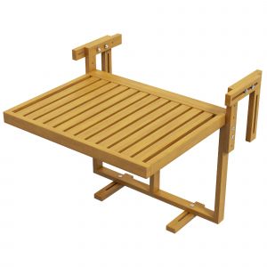 Outsunny Table de balcon pliante r&eacute;glable en hauteur 40.5-55 cm, Table de rambarde en bois de pin, Usage ext&eacute;rieur et int&eacute;rieur pour balcon, Couleur bois