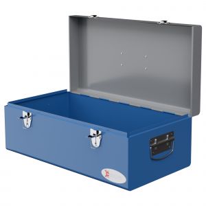 DURHAND Caisse boite &agrave; outils en m&eacute;tal transportable avec 3 poign&eacute;es, 2 loquets, dim. 50L x 26l x 18,5H cm, bleu
