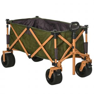 Outsunny Chariot pliant avec table pliante, cadre en acier, poign&eacute;e r&eacute;glable en hauteur, Vert, 108 x 55 x 93 cm
