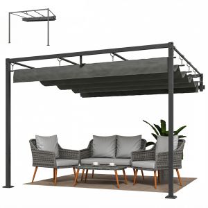Outsunny Pergola murale de jardin 3x3 m avec toit r&eacute;tractable Protection UPF30+ Drainage Tonnelle de jardin pour ext&eacute;rieur Gris