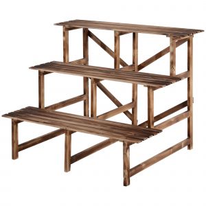 Outsunny &Eacute;tag&egrave;re &agrave; plantes pliable &agrave; 3 niveaux de 78 cm de hauteur, support de fleurs pour int&eacute;rieur et ext&eacute;rieur en bois, &eacute;tag&egrave;re &agrave; pots de fleurs avec plateaux, &eacute;tag&egrave;re &agrave; plantes pour salon, jardin, balcon en bois naturel