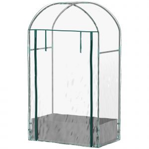 Outsunny Mini serre de jardin serre balcon avec sac de plantation et housse en plastique renforcé, porte enroulable, transparente