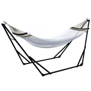 Outsunny Support de Hamac avec Hamac, 263 cm x 89 cm x 100 cm, Noir + Blanc