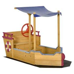 Outsunny Bac &agrave; sable bateau de pirate structure ext&eacute;rieure pour enfant aire de jeux protection contre le soleil et la pluie 160 x 70 x 103 cm