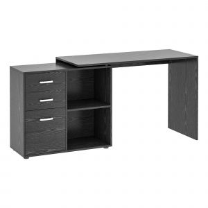 HOMCOM Bureau d'angle bureau droit modulable table de salle &agrave; manger 2 en 1 bureau informatique tiroirs x 3 + 2 niches MDF noir
