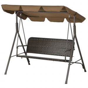 Outsunny Balancelle de Jardin Extérieur de 3 Places avec Auvent Ajustable Siège en Rotin PE et Accoudoirs 167x112x153 cm Marron