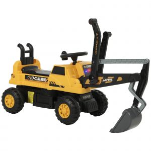 AIYAPLAY Pelleteuse porteur avec pelle et volant, carrosserie rotative, dossier r&eacute;glable pour enfants 1,5-3 ans Jaune