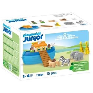 PLAYMOBIL Junior 71681 Arche de No&eacute; transportable, 15 pieces, Comprend un bateau flottant et animaux, Des 1 an