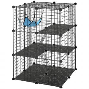 PawHut Cage pour chats enclos personnalisable 3 niveaux, 105cm, Noir