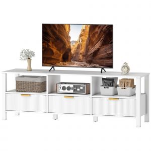 HOMCOM Meuble TV 152 cm, meuble télé pour téléviseur 65 pouces avec 3 tiroirs et 3 étagères ouvertes, 152x39,5x50cm, blanc