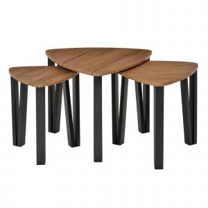 HOMCOM Lot de 3 tables basses gigognes encastrables style &eacute;l&eacute;gant plateaux MDF pieds m&eacute;tallique en forme de V pour chambre salon noyer et noir