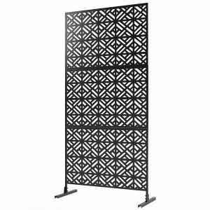 Outsunny Panneau Brise Vue d&eacute;coratif Ext&eacute;rieur Claustra D&eacute;coratif Jardin 3 Panneaux &agrave; motif g&eacute;om&eacute;trique m&eacute;tal 92x40x192cm Noir