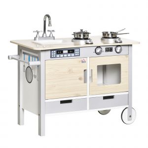 Cuisine desserte pour enfant 2 en 1 multi-équipement aspect bois clair gris