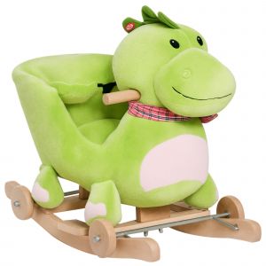 HOMCOM Cheval à Bascule jouet à bascule dinosaure et porteur sur roulettes 2 en 1 fonction musicale 32 pistes ceinture sécurité vert