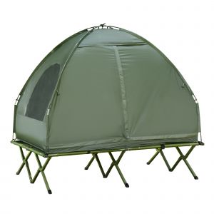 Outsunny Ensemble de tente de camping pour 2 personnes avec lit de camp et matelas pneumatique Vert
