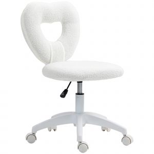 HOMCOM Chaise de Bureau, Fauteuil de Direction Dossier en Forme de Cœur, Rembourré, Blanc