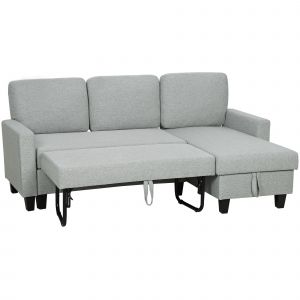HOMCOM Canapé d'angle convertible réversible, canapé-lit 3 places, méridienne, coffre de rangement, 197lx129x 85cm, gris clair