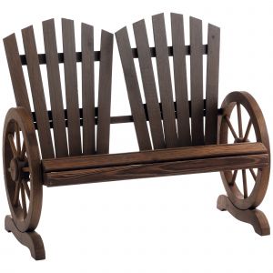 Outsunny Banc de Jardin 2 Places Adirondack Style Rustique Chic accoudoirs Roues Charette Bois Sapin trait&eacute; carbonisation