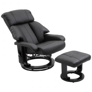 HOMCOM Fauteuil de massage Fauteuil de télévision avec fonction inclinable avec repose-pieds en polyester velouté Noir 76x80x102cm