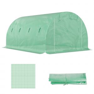 Outsunny Bâche de rechange serre tunnel 12 m² 4 x 3 x 2 m PE anti-UV imperméable 8 fenêtres + porte enroulable zippée vert